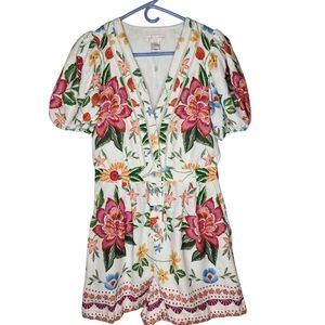 Caroline Constas Multicolor Floral Embroidered Romper Gardencore